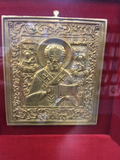 Encased 19th Century brass  icon of St. Nicholas