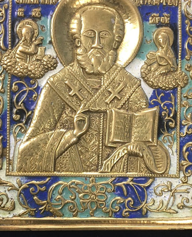 18th or 19th Century metal enameled icon of St. Nicholas