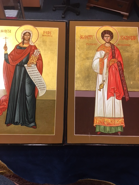 Painted icons of Sts. Deaconess Phoebe and Protomartyr Deacon Stephen