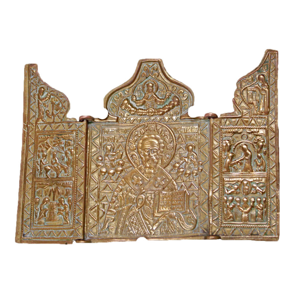 Front view of Saint Nicholas Triptych metal icon